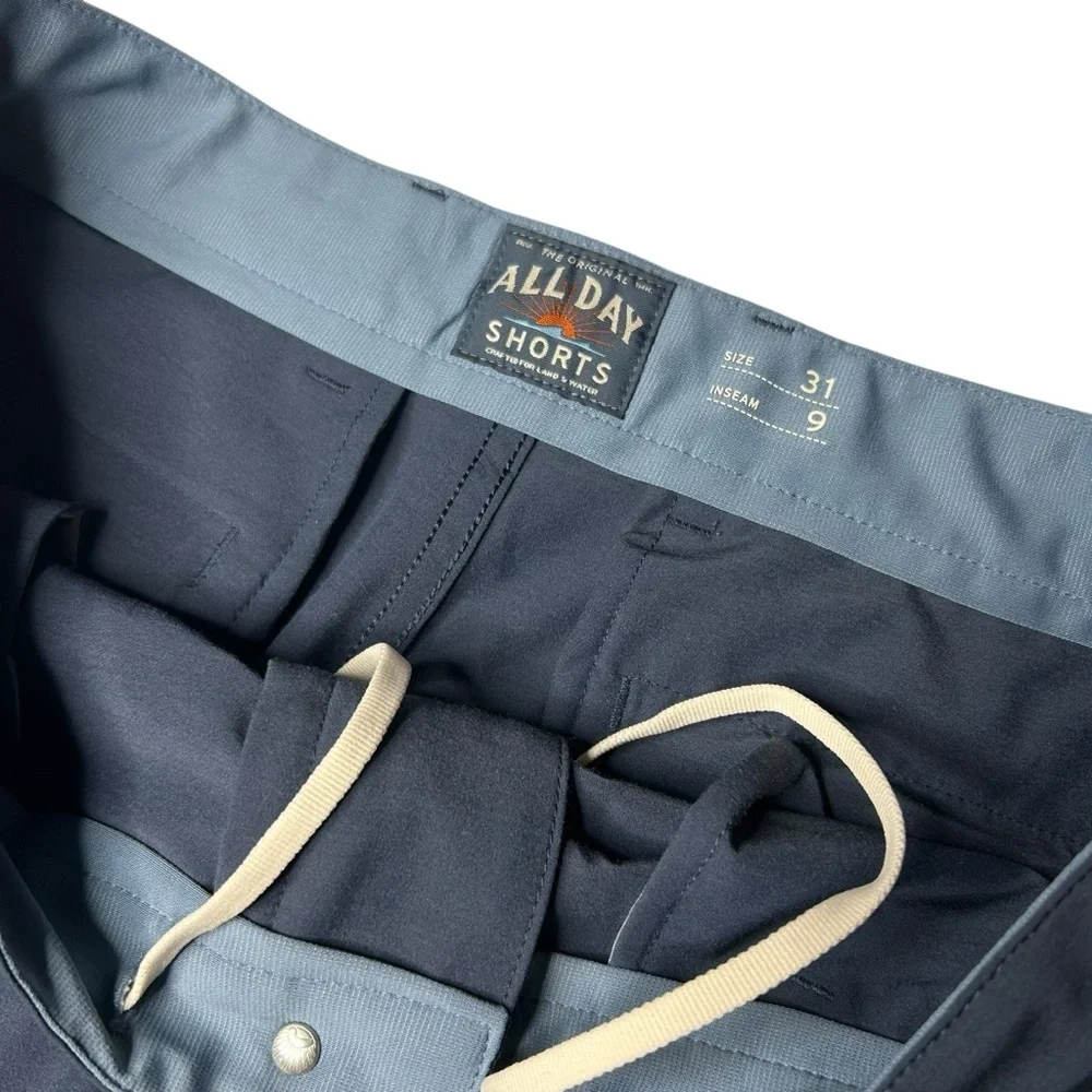 Faherty All Day Stretch Shorts Mens 31 9” Inseam Blue Flat Front Casual
